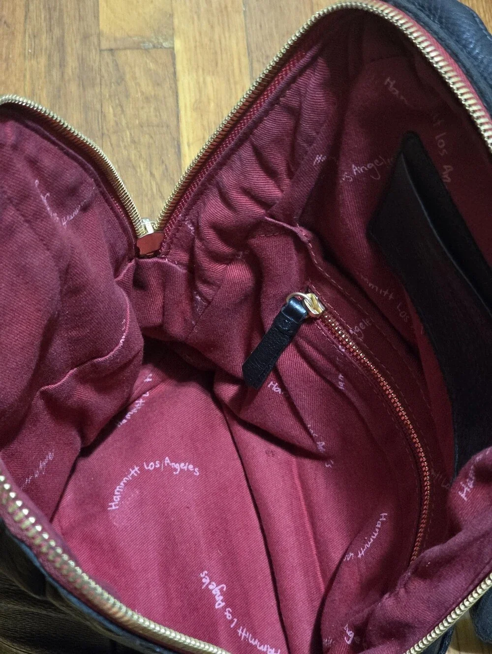Hammitt Black Leather Medium Backpack with Gold Accents